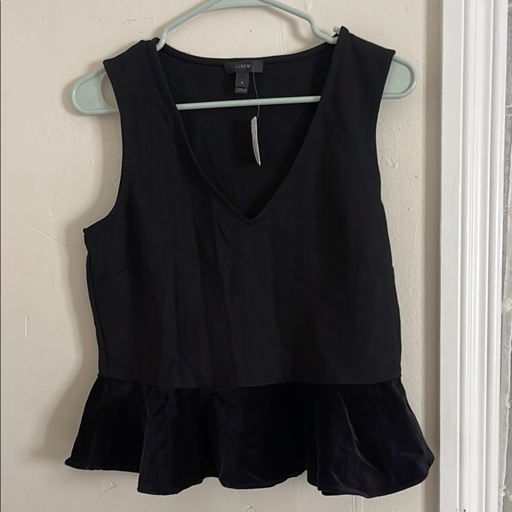 J. Crew Black Peplum Tank Top with Structured V-Neck